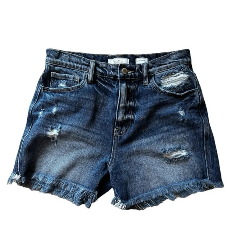 Kancan Ultra High Rise Distressed Denim Small Shorts